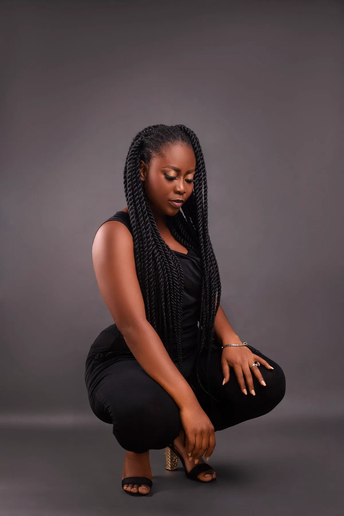 Long Senegalese twists studio portrait